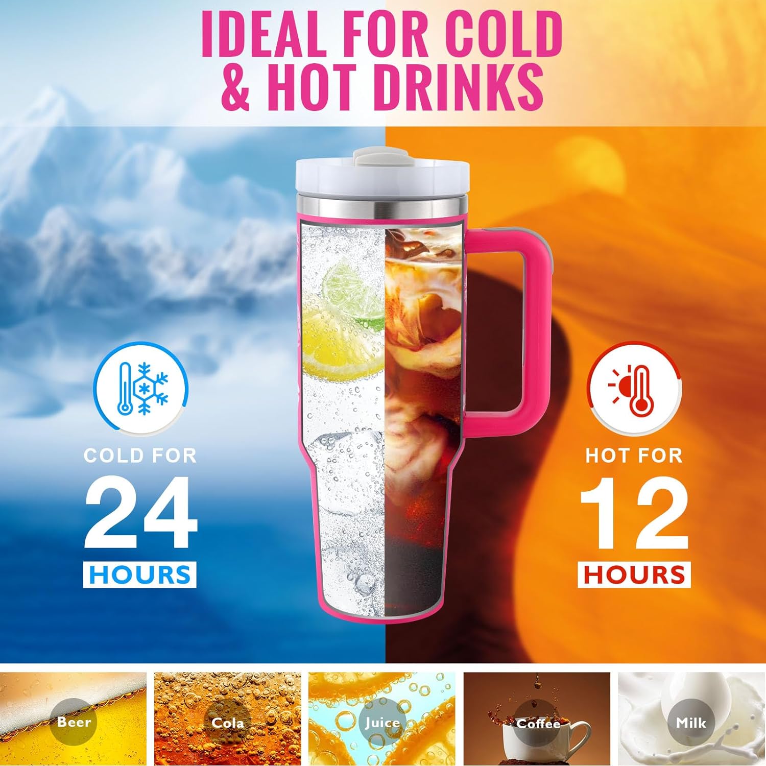 40oz Edelstahl Tumbler – Thermobecher mit 24h Kühlung & 12h Wärme